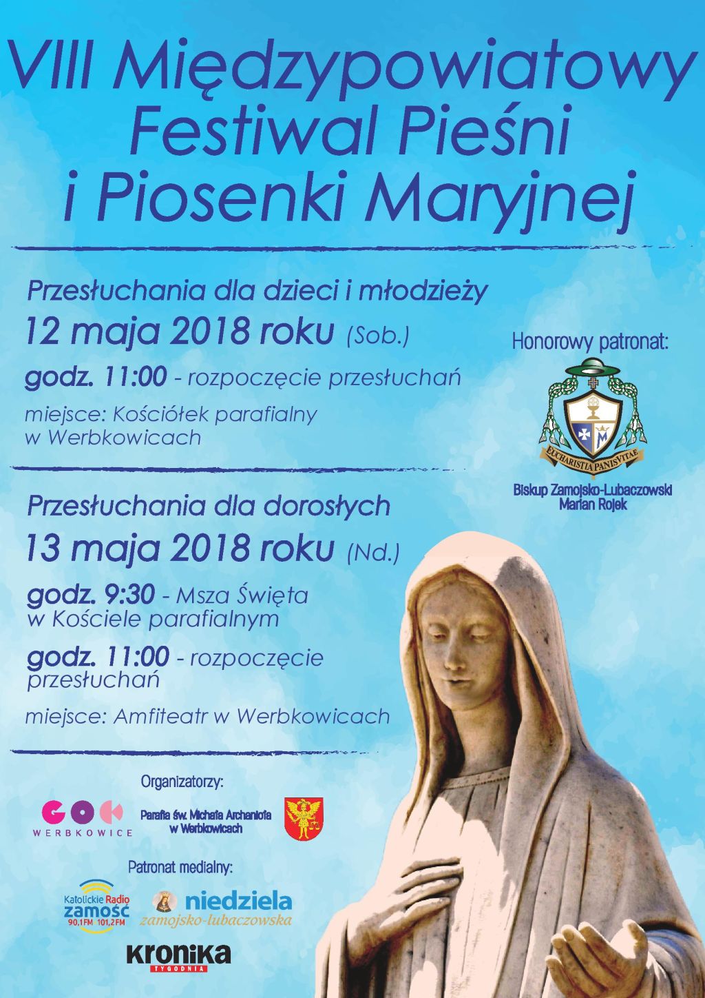 Plakat "VIII Międzypowiatowy Festiwal Pieśni i Piosenki Maryjnej"