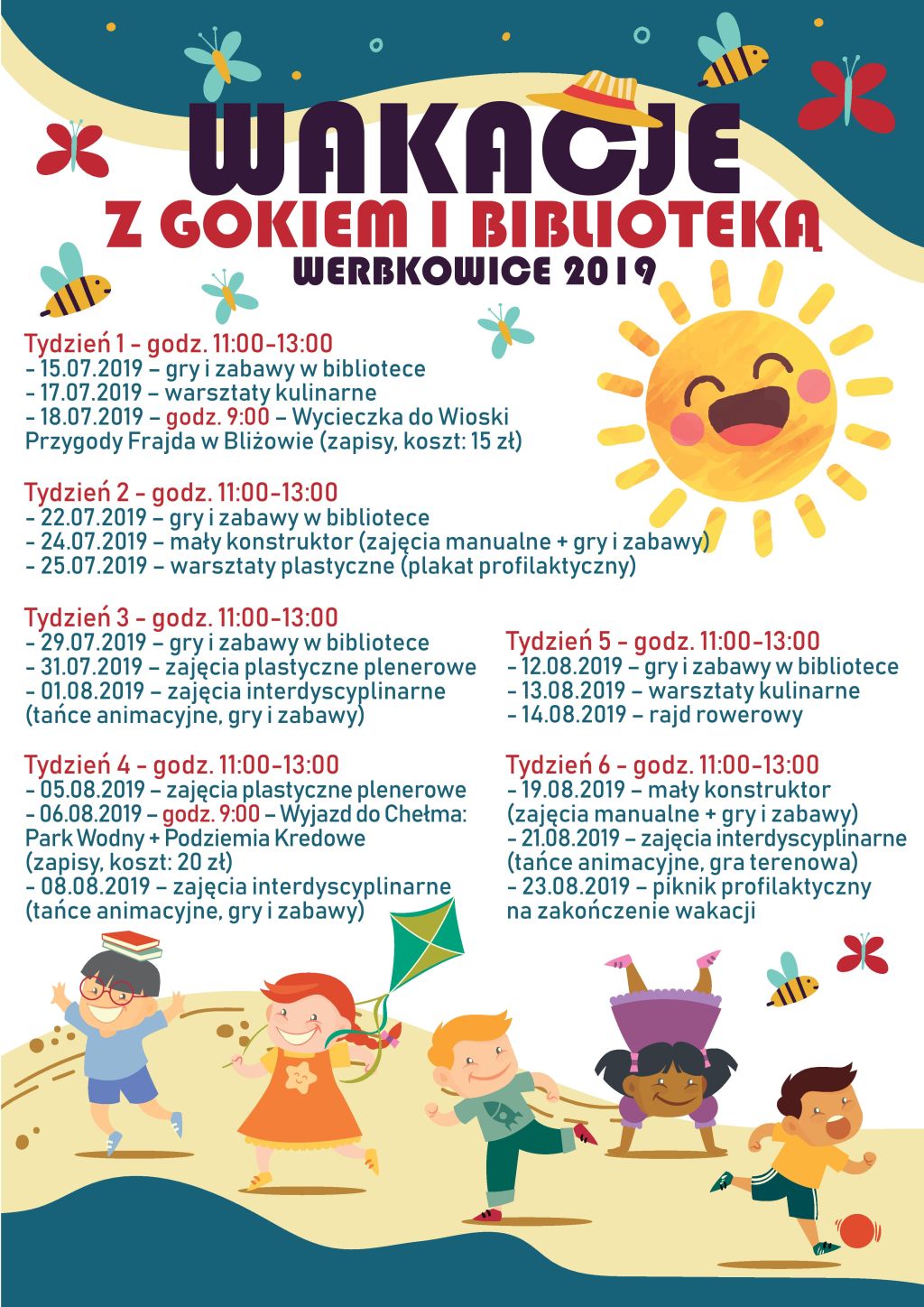 Plakat "Wakacje z GOKiem i Biblioteką"