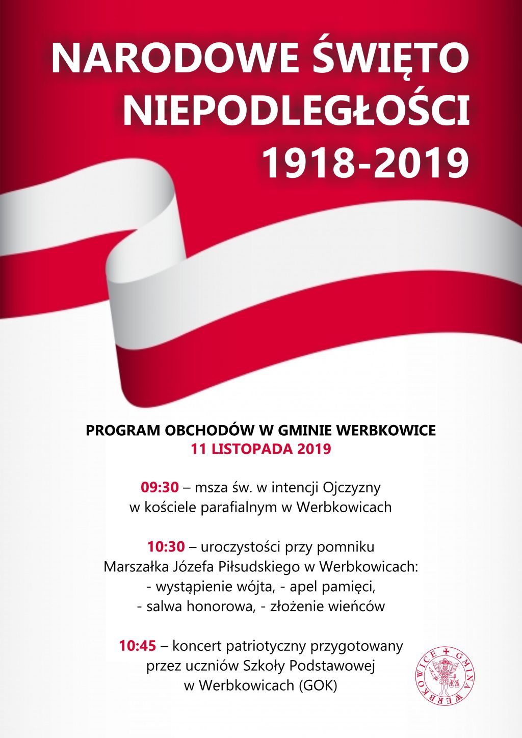 Plakat "Program obchodów Narodowego Święta Niepodległości 2019"