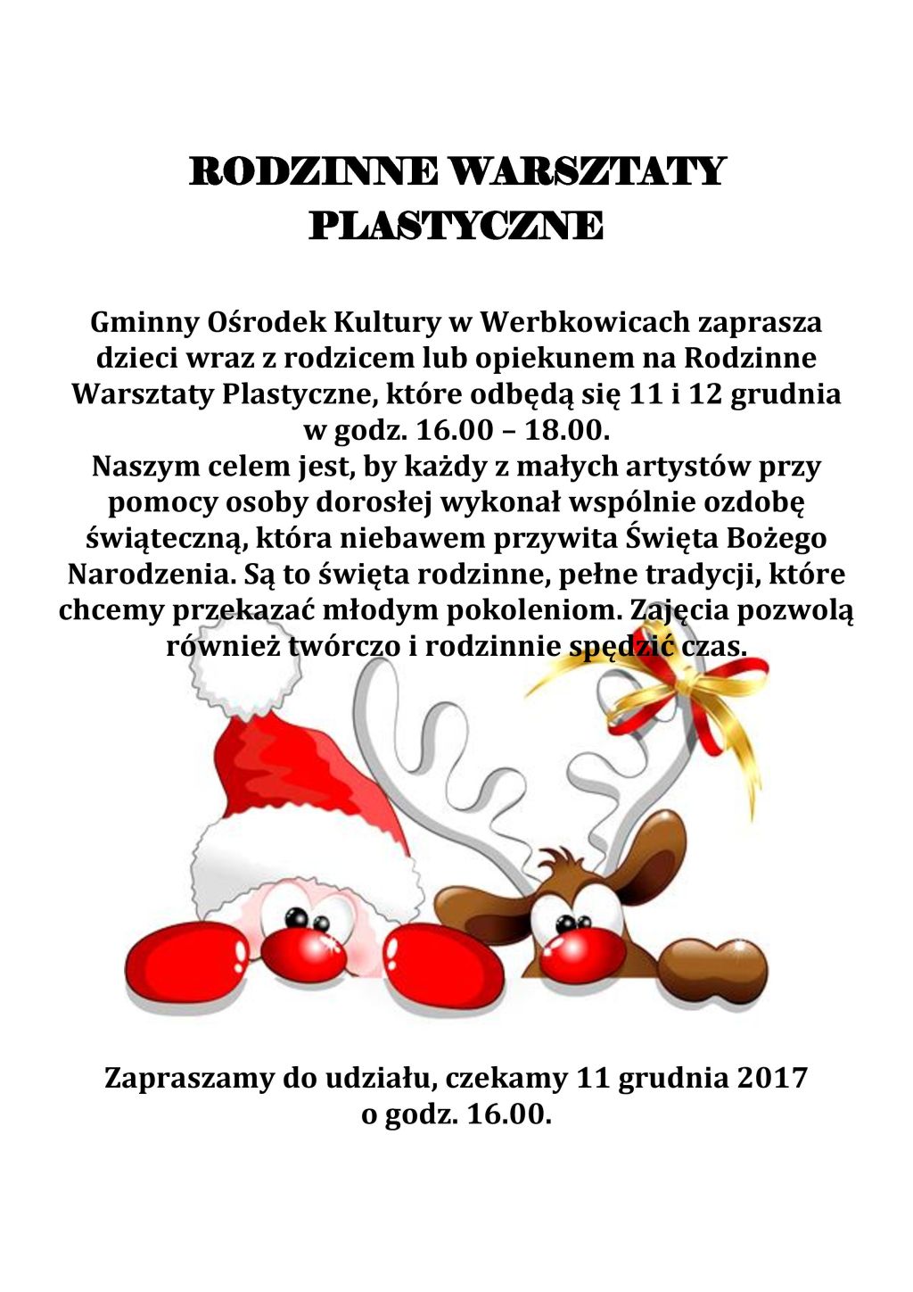 Plakat "Rodzinne warsztaty plastyczne 2017"