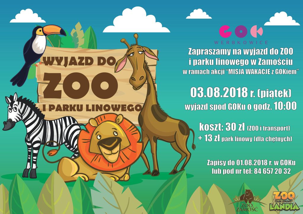 Plakat "Wyjazd do ZOO i parku linowego w Zamościu"