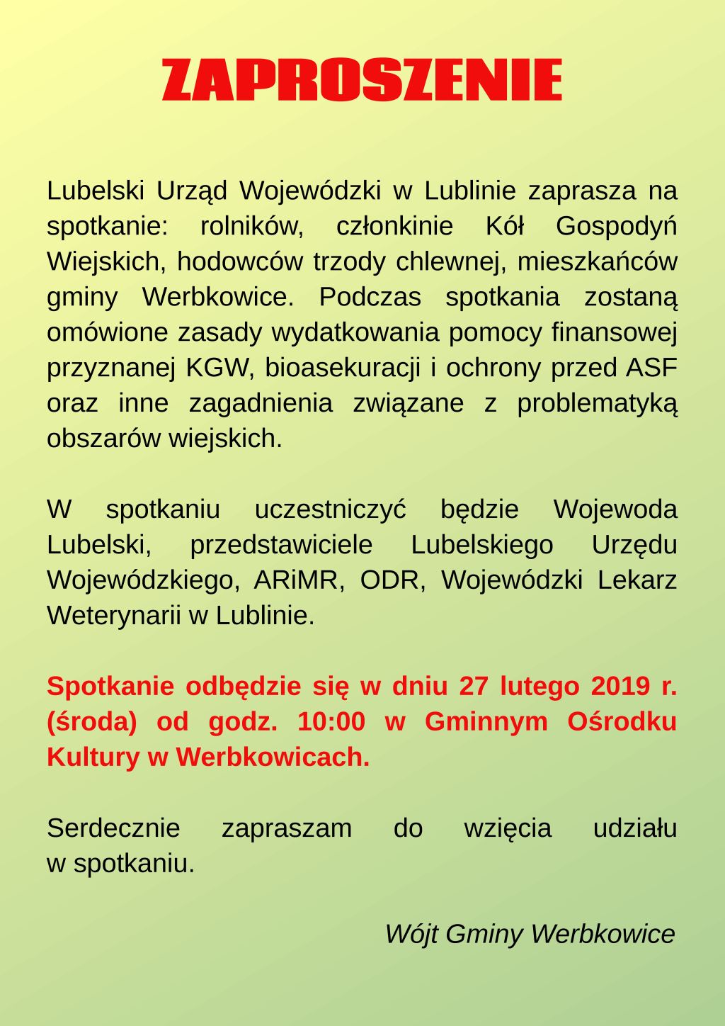 Ulotka "Zaproszenie na spotkanie z Lubelskim Urzędem Wojewódzkim"