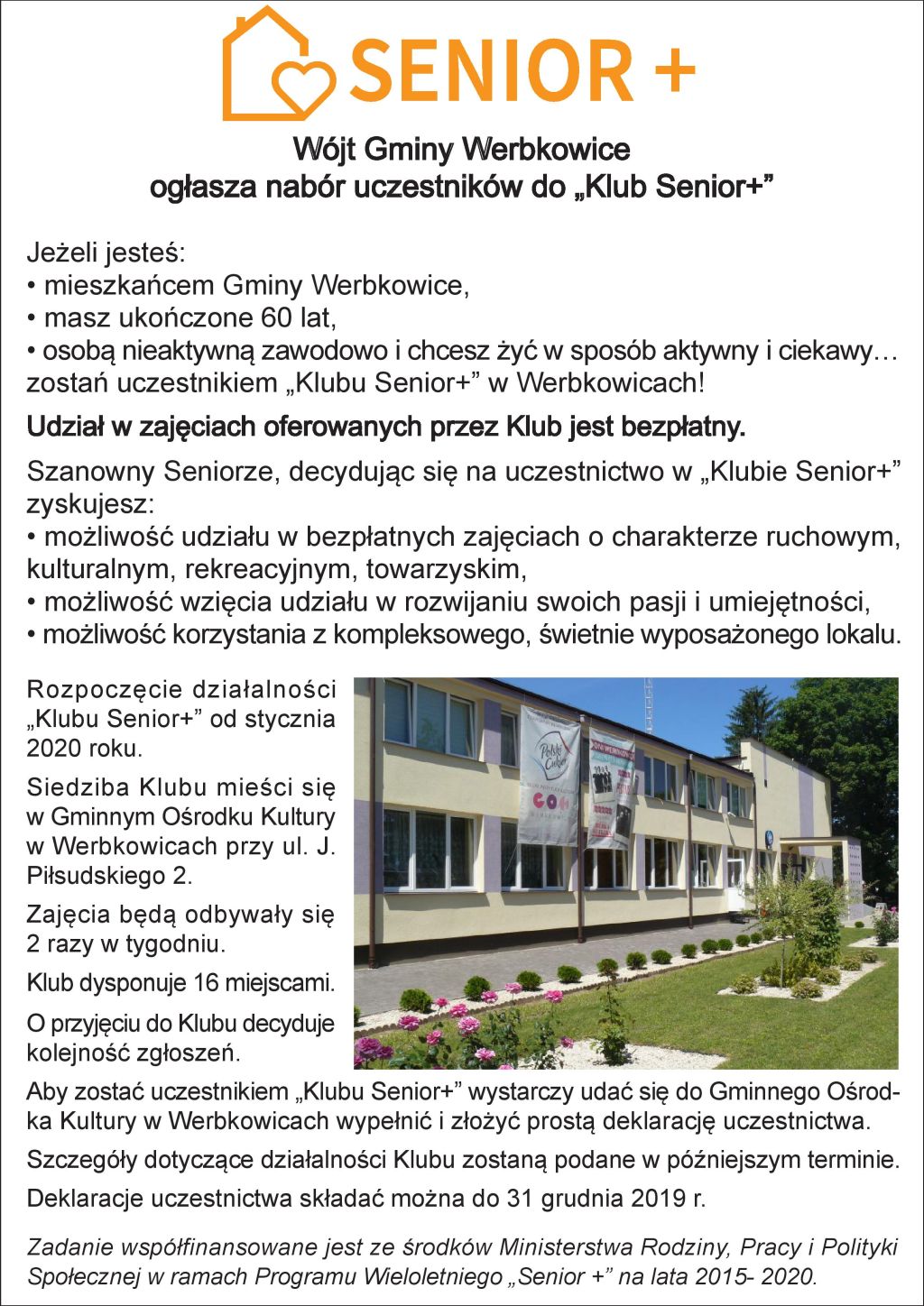 Ulotka o naborze uczestników do Klubu Senior +