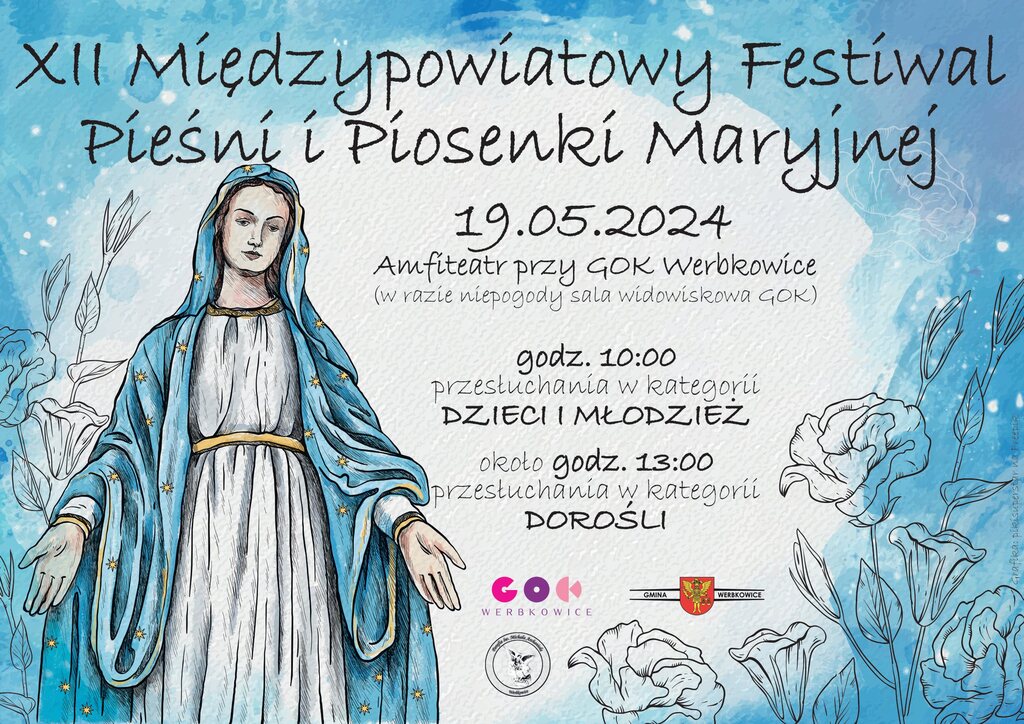 Plakat 12. Międzypowiatowy Festiwal Pieśni i Piosenki Maryjnej 2024