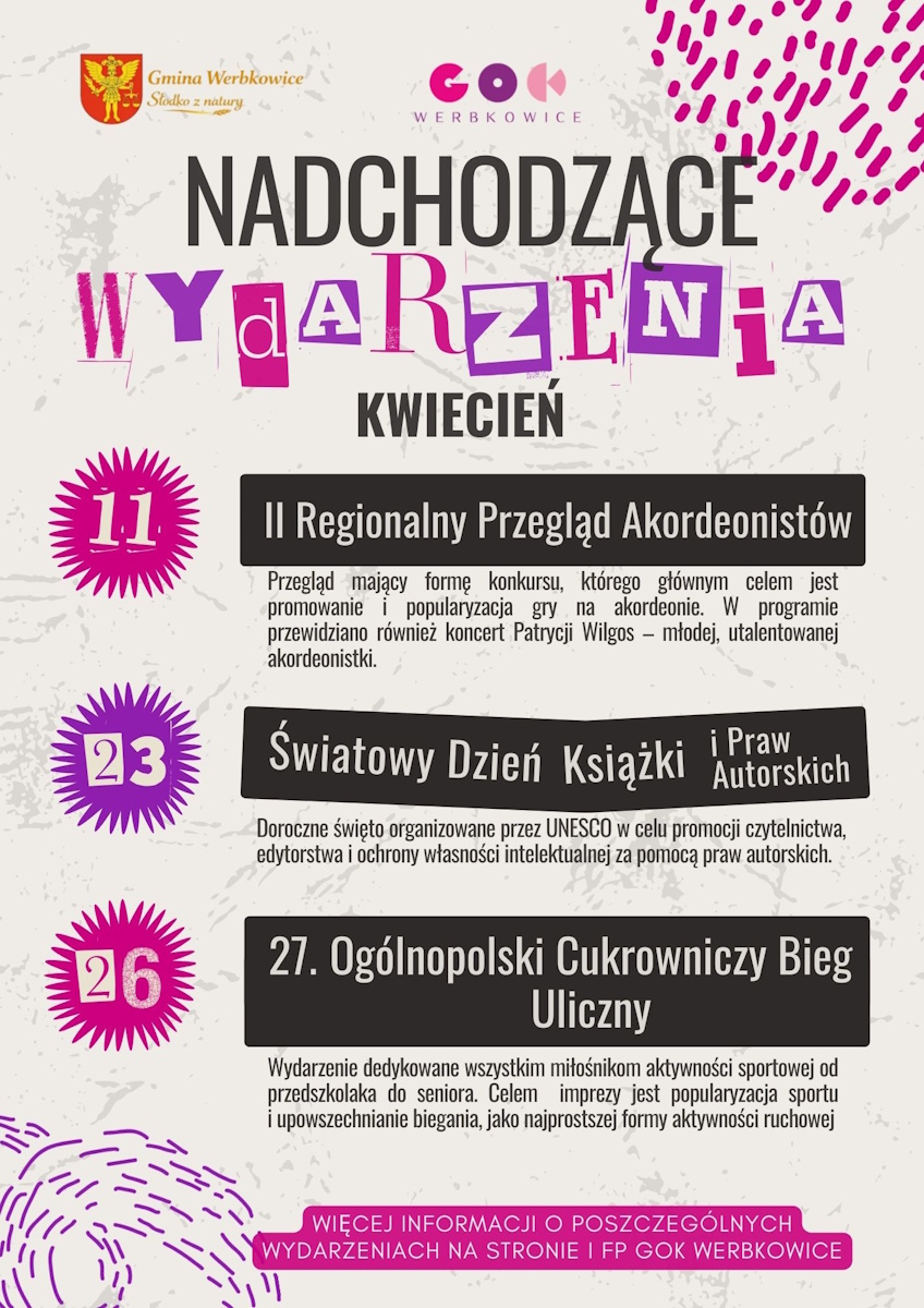 Plakat wydarzeń kulturalnych - Kwiecień