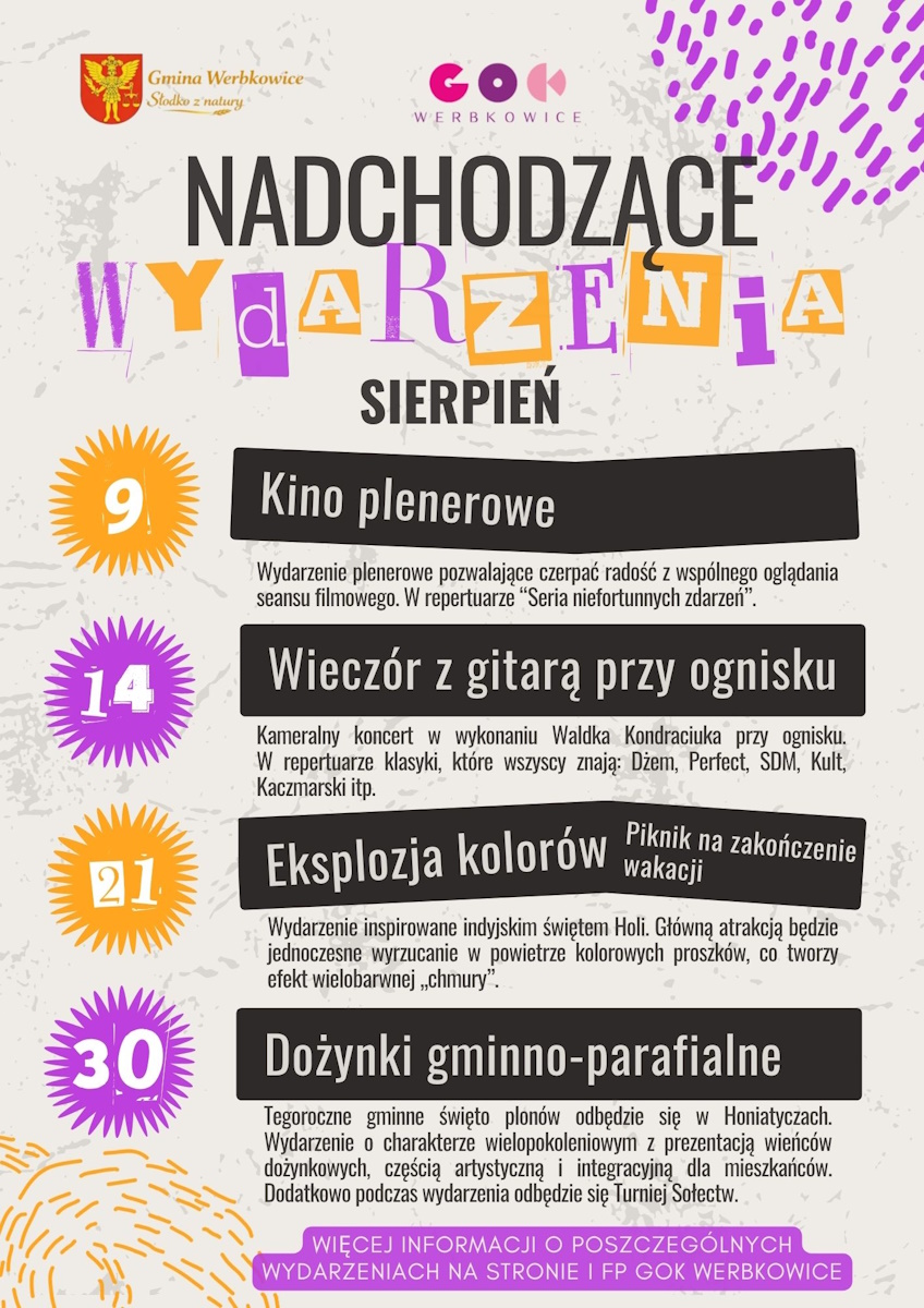 Plakat Nadchodzące wydarzenia Sierpień