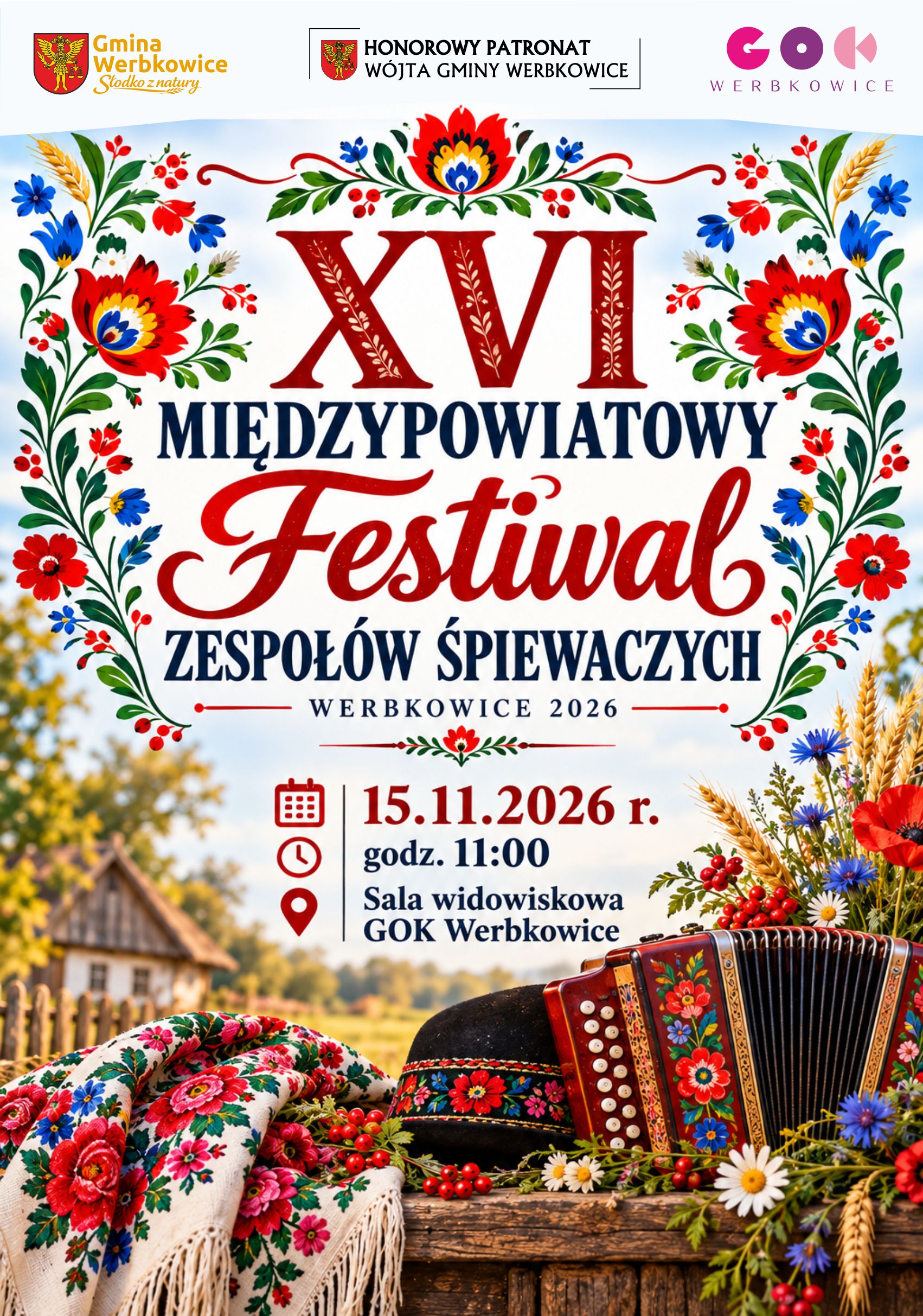 Plakta XVI MIĘDZYPOWIATOWY FESTIWAL ZESPOŁÓW ŚPIEWACZYCH - 2026